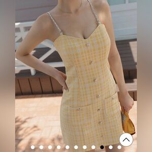 NEW! AIR SPACE Small Bead Buttons Mini Dress (Yellow)